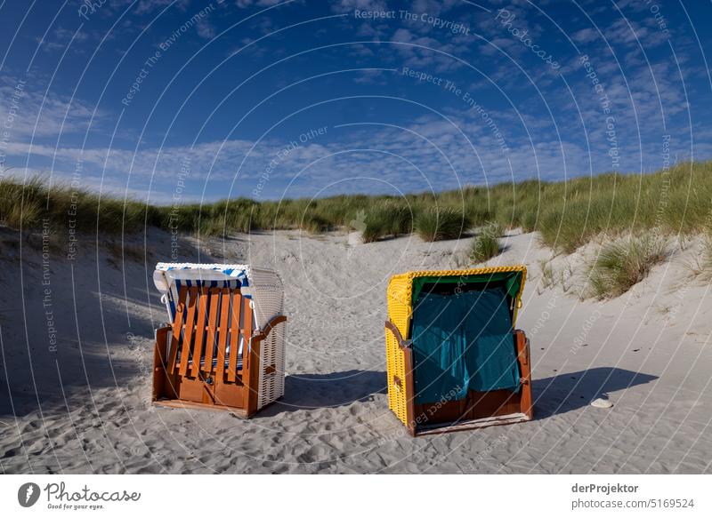 Beach chairs in front of dune in nature reserve on Helgoland IV Sandy beach dune landscape Marram grass beach holiday duene North Sea beach Nature reserve