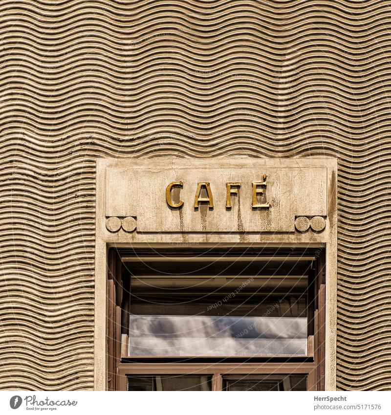 Old café in Vienna in Art Nouveau style Café Signs and labeling Facade Patina Letters (alphabet) Characters Exterior shot Deserted Colour photo Wall (building)