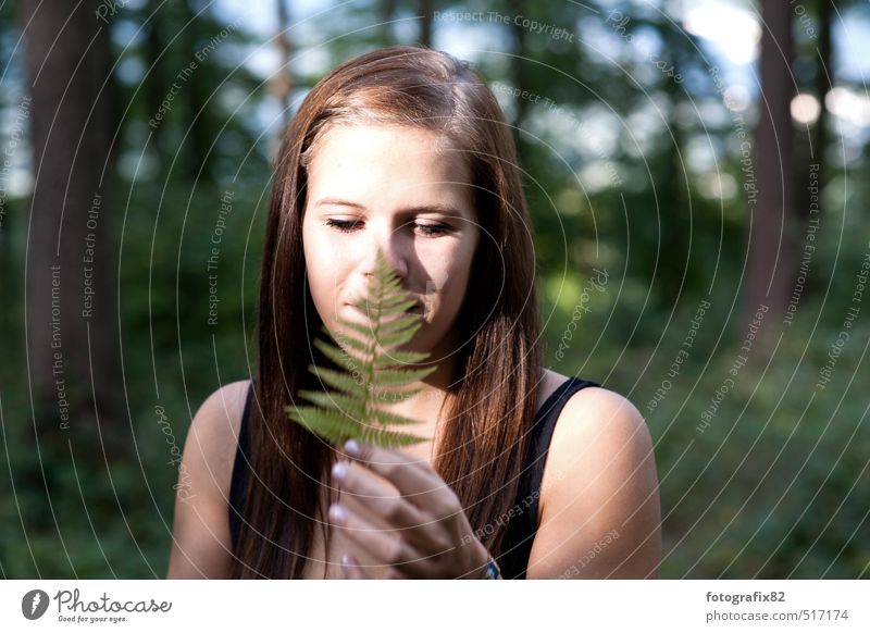 the end of summer Feminine Young woman Youth (Young adults) 1 Human being Environment Nature Plant Animal Autumn Ivy Foliage plant Forest Brunette Looking Dream