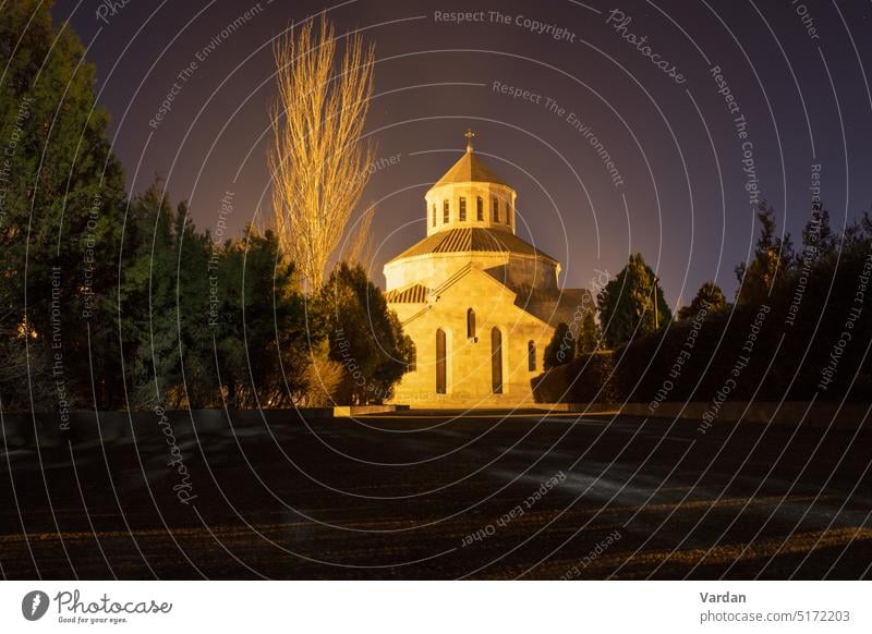 Beautifully illuminated Surb Sargis church on a winter evening in Yerevan. apostolic architecture armenia armenian bare building cathedral chapel christian