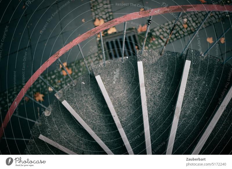 Spiral staircase made of exposed aggregate concrete with filigree handrail in top view swings upwards Stairs Winding staircase stagger Swing Curve Upswing