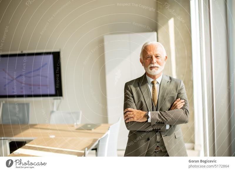 Senior business man in the boardroom at the office adult aged beard boss businessman caucasian colleagues company confident corporate elderly entrepreneur