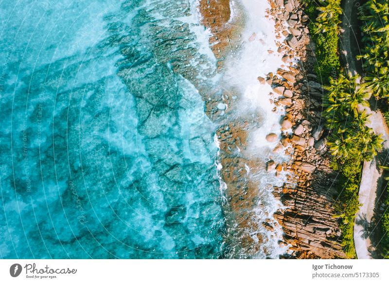 Aerial photo of bizarre paradise tropical beach Anse Bazarca at Mahe island, Seychelles. Summer vacation, travel and lifestyle concept seychelles aerial