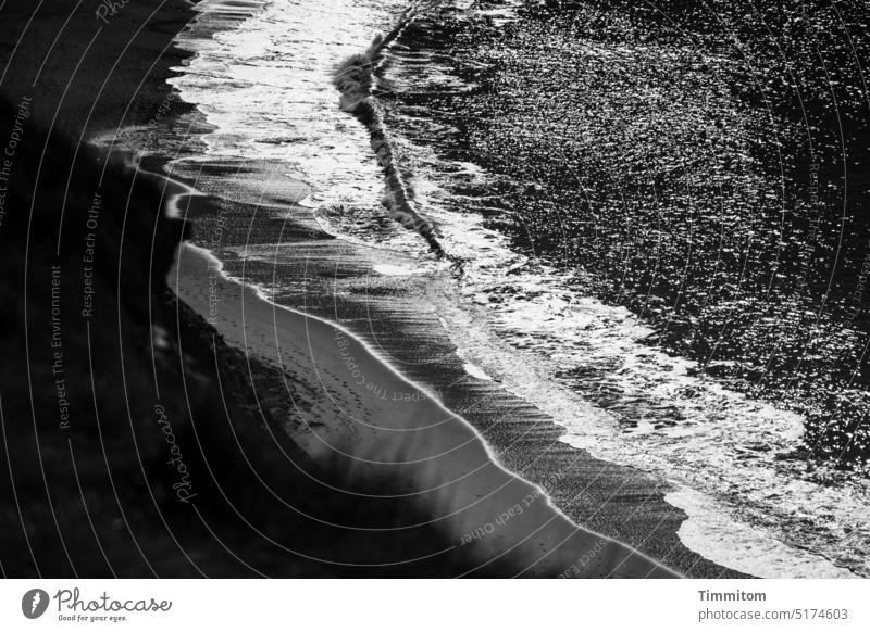 View from the break off edge down to the North Sea, waves, spray and sand duene break-off edge Waves White crest Sand Beach sand tracks Denmark light and dark