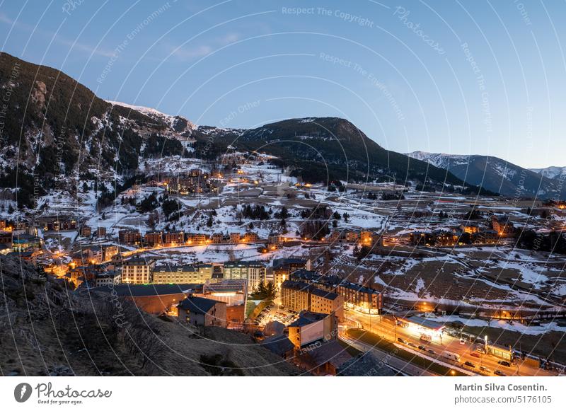 Cityscape of Canillo in Winter. Canillo, Andorra. ancient andorra architecture background beautiful building canillo cityscape clouds cloudy cloudy day culture