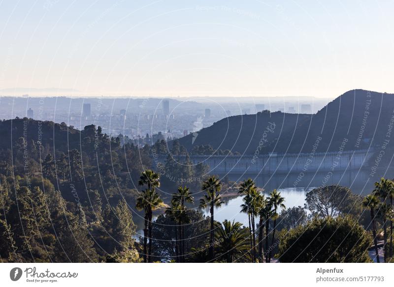 Reservoir with water shortage lack of water Climate change Water Environment Nature Lake Colour photo Exterior shot Mountain Panorama (View) Landscape City Day