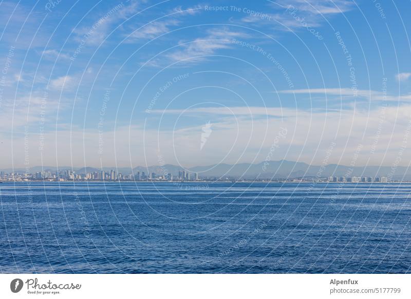 Traces | human settlement Land in sight City San Diego California Water Sky Ocean Colour photo San Diego County Beach Town USA Americas at sea coast