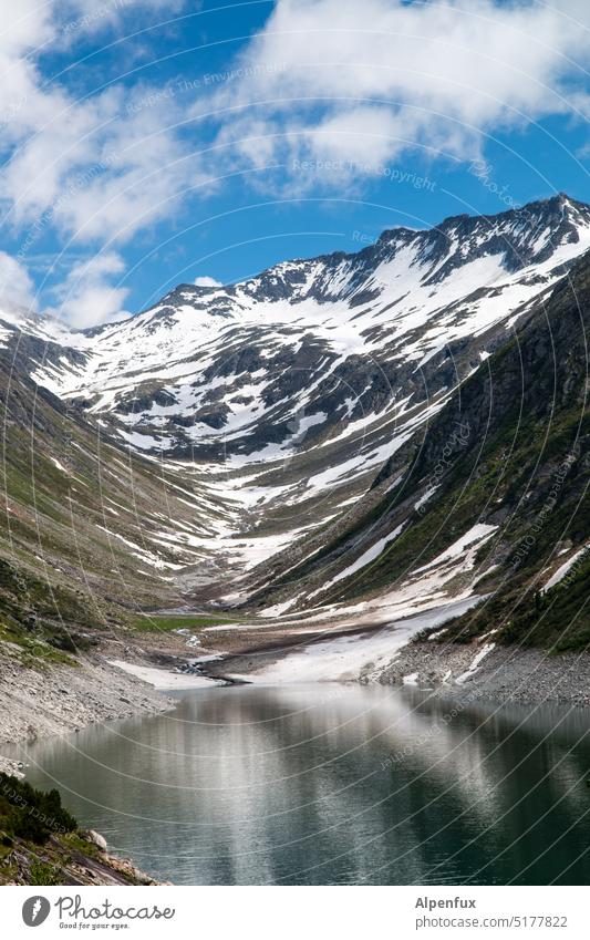 Zillertal Zillergrund reservoir Mountain Lake Alps Snow Mountain lake Nature Hiking Tourism Exterior shot Snowcapped peak Vacation & Travel Rock Day