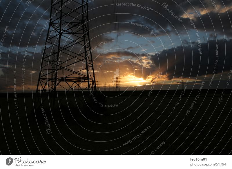 When the Sun goes Down Sunset Field Electricity Electricity pylon Romance Summer Clouds Vacation & Travel Sky Gold Lighting