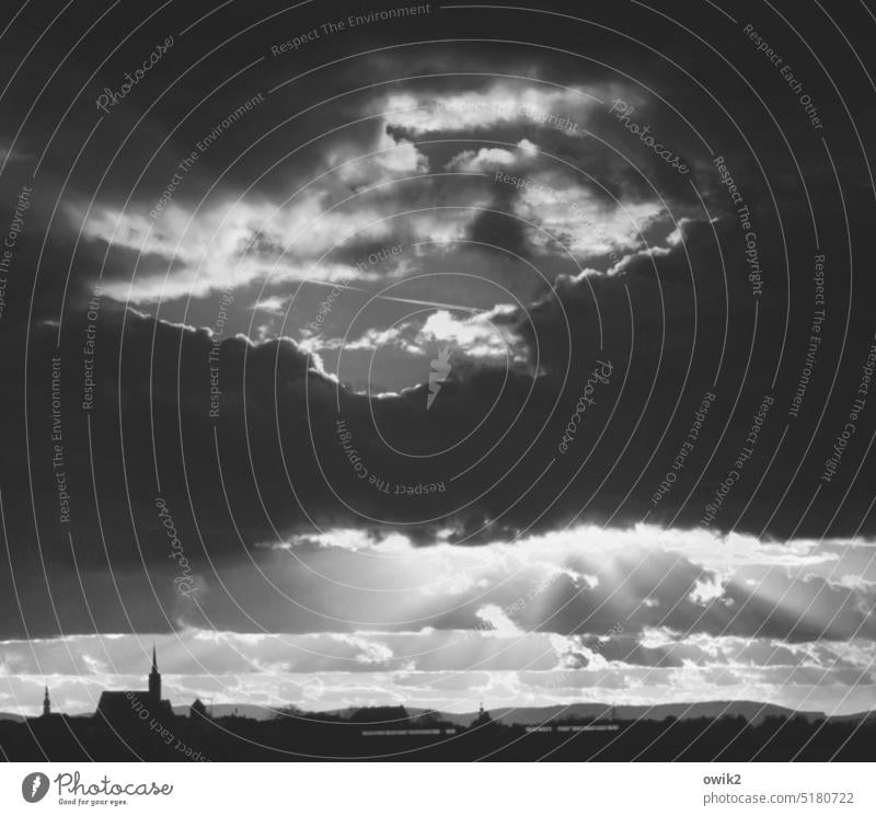 Evening clouds Town Sunlight City centre & city centre Silhouette Skyline Bautzen Small Town city silhouette Old town Church spire Dome Twilight Clouds