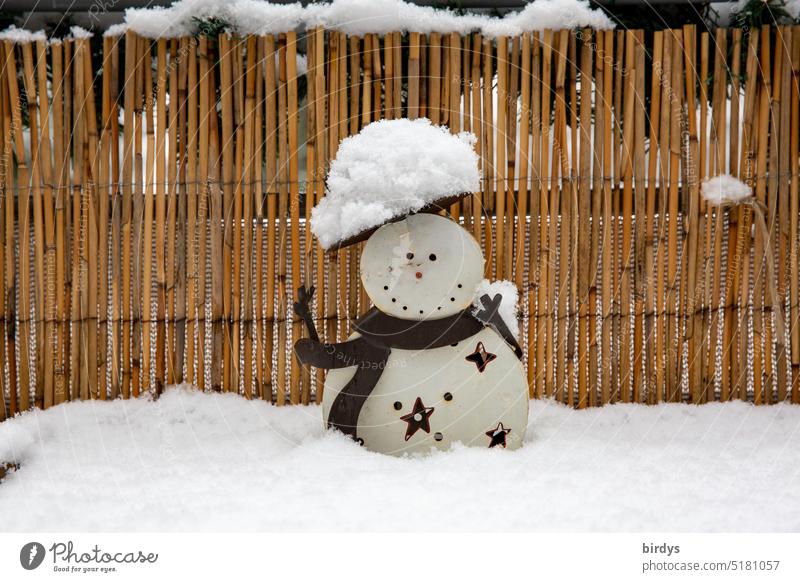 snow covered decoration snowman on snow covered table Snow Snowman snow-covered Decoration Alpina snowcap Winter Frost Winter mood Winter's day Snow layer snowy