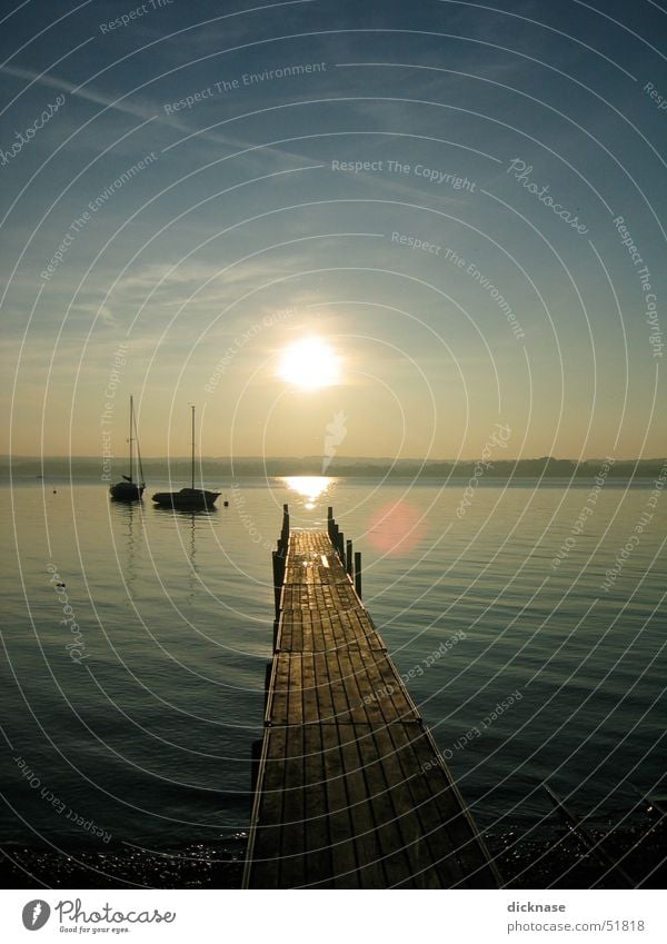 autumn sun at lake Ammersee Sunset Footbridge Lake Lake Ammer Sailboat Relaxation