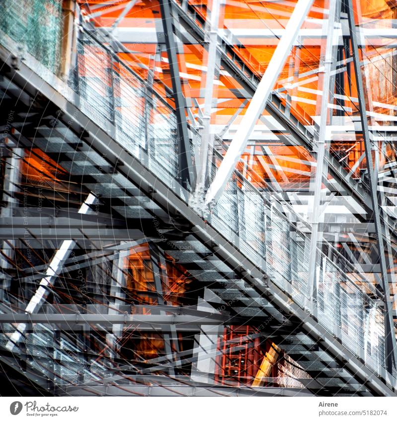 two bridges Bridge Double exposure Bridge construction Metal Scaffolding Architecture Steel Steel carrier Steel construction Construction Manmade structures