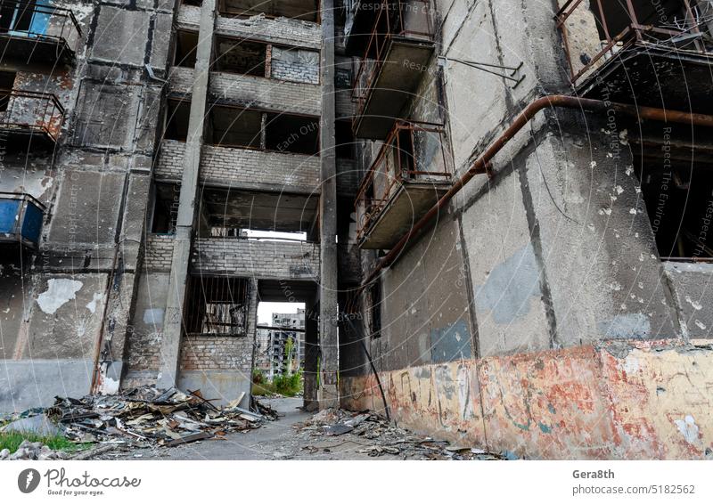 destroyed and burned houses in the city Russia Ukraine war Donetsk Kherson Kyiv Lugansk Mariupol Zaporozhye abandon abandoned attack bahmut blown up bombardment