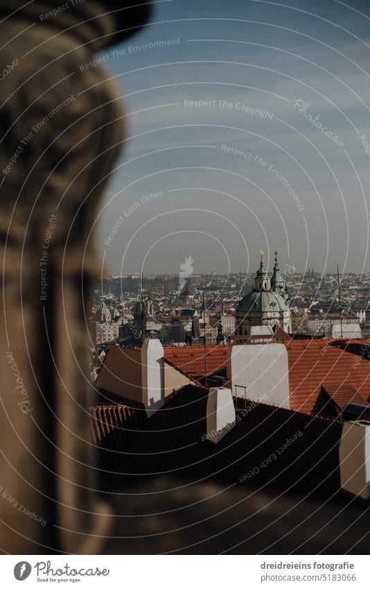 View of the city of Prague from the forecourt of Prague Castle Town Tourist Attraction voyage roofs touristic Bohemian Forest Historic Far-off places