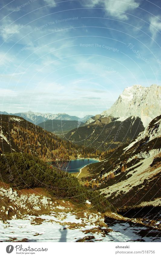 self-portrait Nature Landscape Sky Autumn Tree Rock Alps Mountain Zugspitze Lake Seebensee Hiking Far-off places Natural Authentic Endurance Adventure Effort