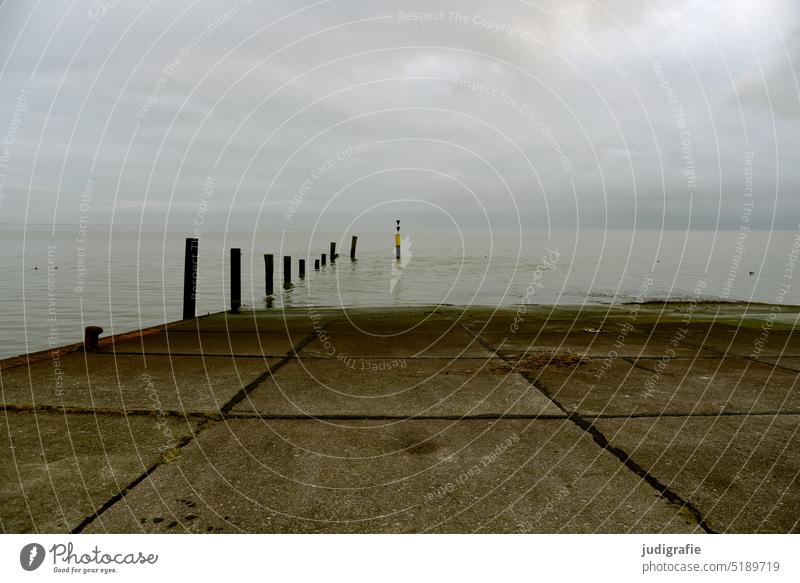 Eckwarden eckwarden Jadebusen North Sea Ocean coast Landscape North Sea coast Water tranquillity Sky Harbour Jetty wide Butjadingen melancholy Bottom bin