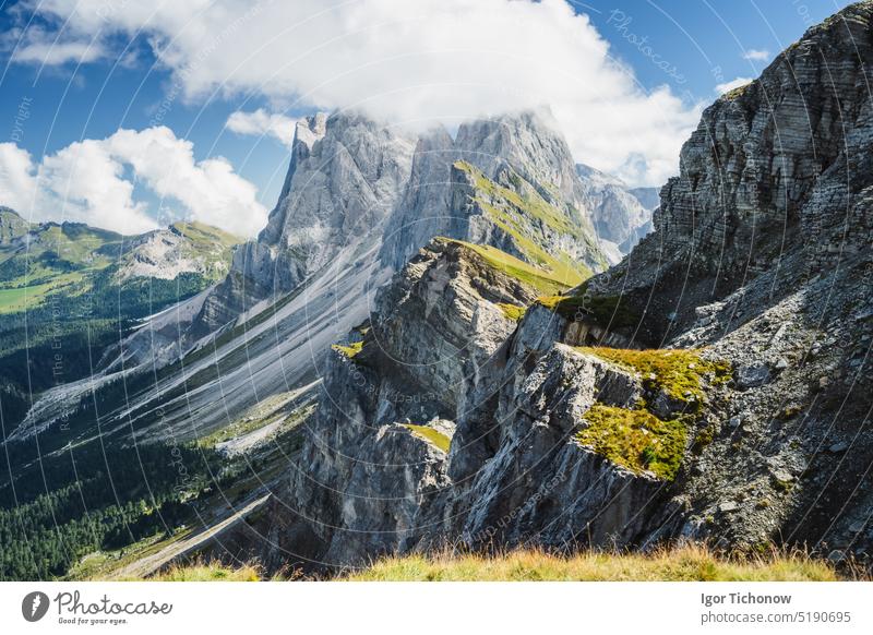 Beautiful landscape of Seceda peak in Dolomites Alps, Odle mountain range, South Tyrol, Italy, Europe alps dolomites italy europe odle seceda tyrol beauty south