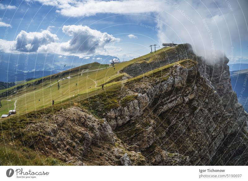 Hiking path and epic landscape of Seceda peak in Dolomites Alps, Odle mountain range, South Tyrol, Italy, Europe alps dolomites italy europe odle seceda tyrol