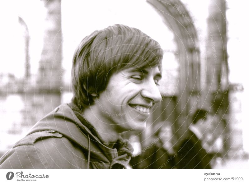 The Laughing One Man Portrait photograph Parka Happiness Exuberance Sympathy Style Moody Emotions Joy Human being Black & white photo Laughter Facial expression