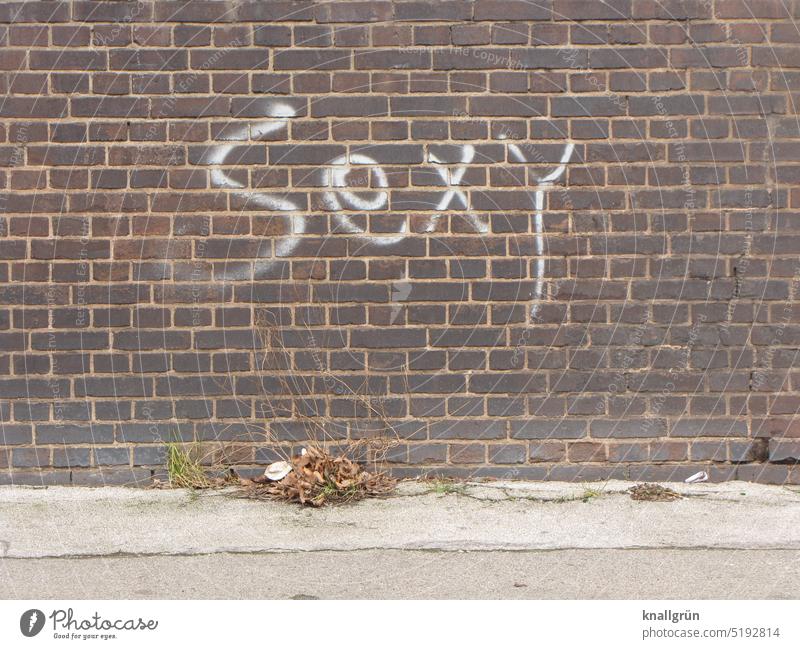 sexy Graffiti Wall (barrier) frowzy Wall (building) Emotions Day Grubby Characters Exterior shot Colour photo Deserted Dirty Town Communicate Black Close-up