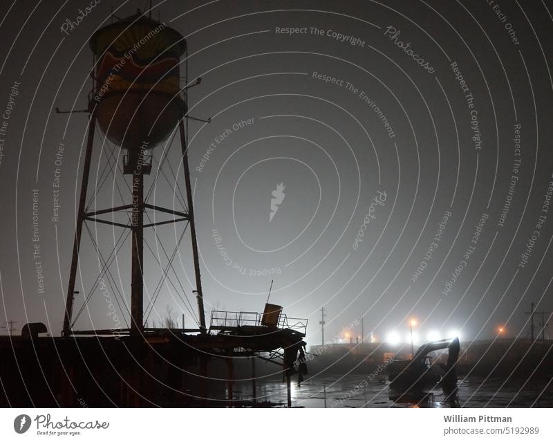 Water Tower Water tower Night Dark Shadow Fog Exterior shot Light Deserted