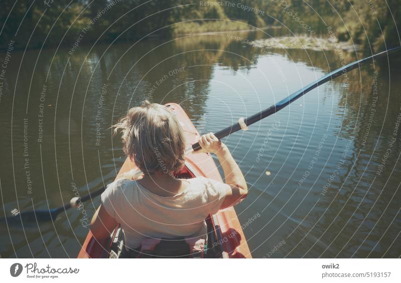 downstream Boating trip In transit peacefully Double canoe relaxation Idyll Glide Rowing Athletic Paddling Canoe trip Aquatics Adventure Watercraft Human being