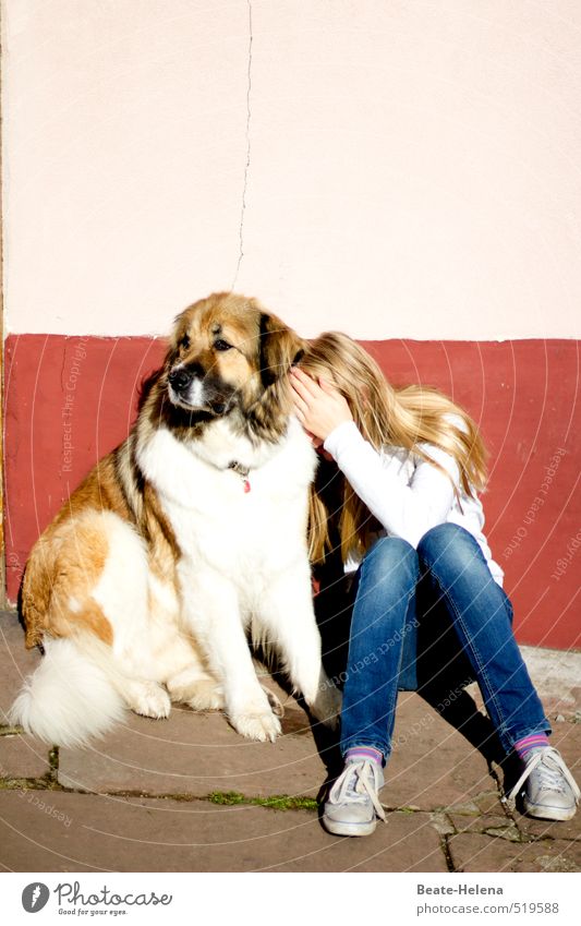 Cuddle group | Security guaranteed Joy Well-being Relaxation Calm Summer Feminine Young woman Youth (Young adults) Nature Park Wall (barrier) Wall (building)