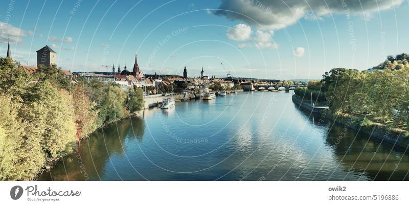 Mainfranken's capital Würzburg City Church spire Town River Franconia Hill Vantage point Manmade landscape Germany River bank Beautiful weather Landscape