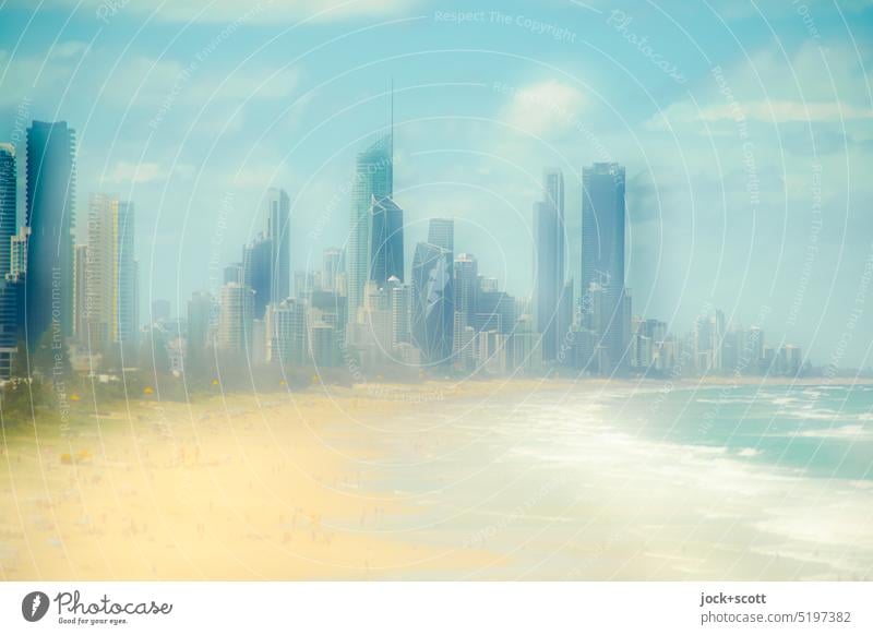 veil skyline with beach Surfers Paradise Beach Skyline Beautiful weather Panorama (View) Queensland Australia Pacific beach futuristic Neutral Background