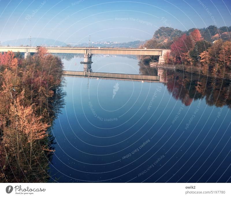 Danube bridge River Bavaria Colour photo Landscape Environment Nature Water Calm Flow Long shot Reflection Deserted Exterior shot River bank Tree Idyll