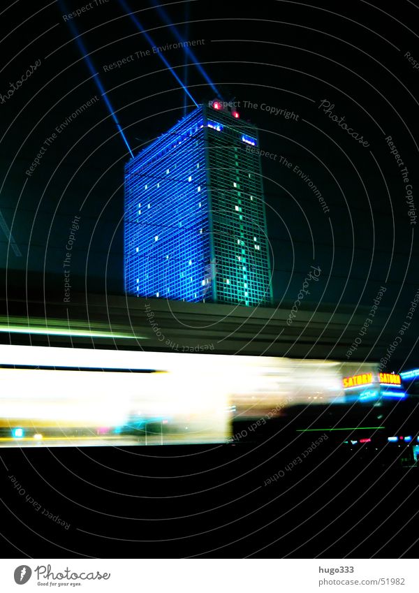 Attention, one lane! 3 Alexanderplatz Light Illumination Night sky Tram Speed Long exposure Public transit Customer Driving Pedestrian precinct Railroad tracks