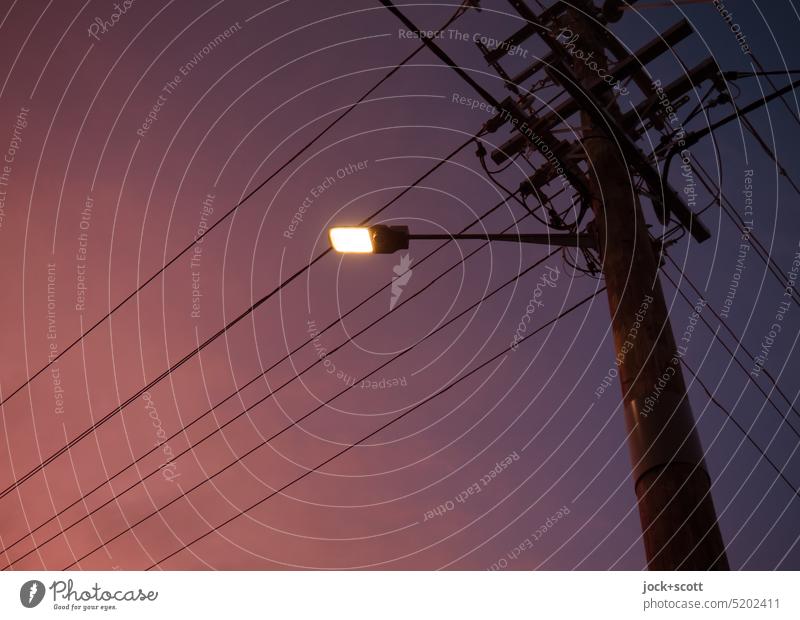 auf der Kippe / am Abend bevor die Nacht kommt Evening Sunset evening mood Sky Clouds Twilight Electricity pylon blue hour Light (Natural Phenomenon)