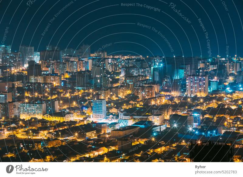 Batumi, Adjara, Georgia. Aerial View Of Urban Cityscape Skyline At Night adjara aerial view architecture batumi beautiful blue hour building caucasus city