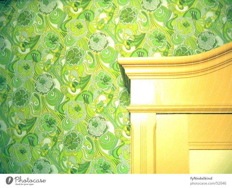 Wall cabinet Wall (building) Cupboard Wall cupboard Built-in closet Wallpaper Pattern Green Flower Ornament Old