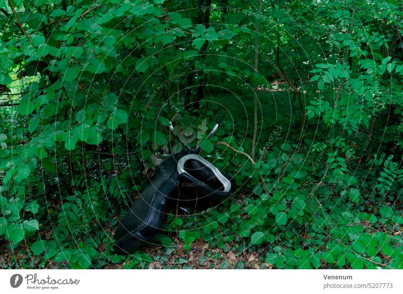 Pollution, illegally disposed black office swivel chair in a forest Tree Trees Forest Forests Germany pollution environmental pollution