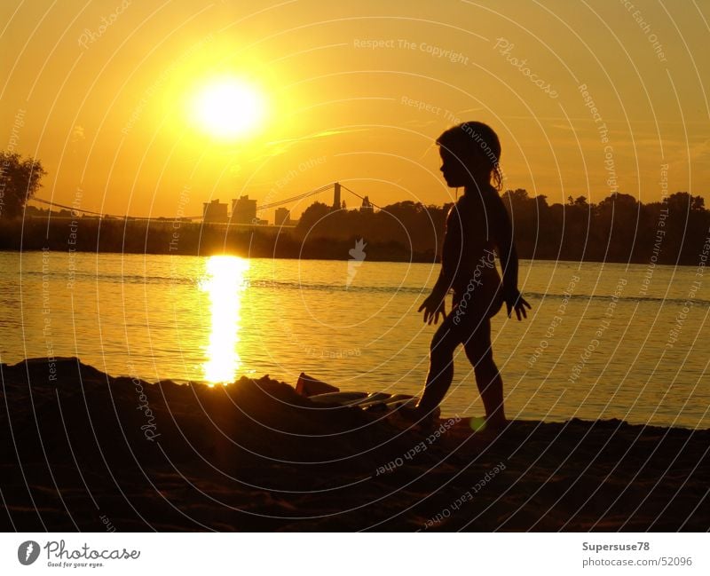 Girl on the Rhine Sunset Summer Cologne Back-light Child Water