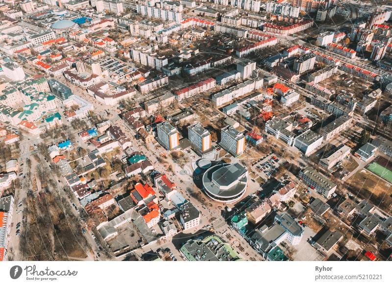 Brest, Belarus. Cityscape Skyline In Spring Sunny Day. Bird's-eye View Of Belarus Cinema And Brest Market, Sovetskaya Street europe belarus brest tourism town