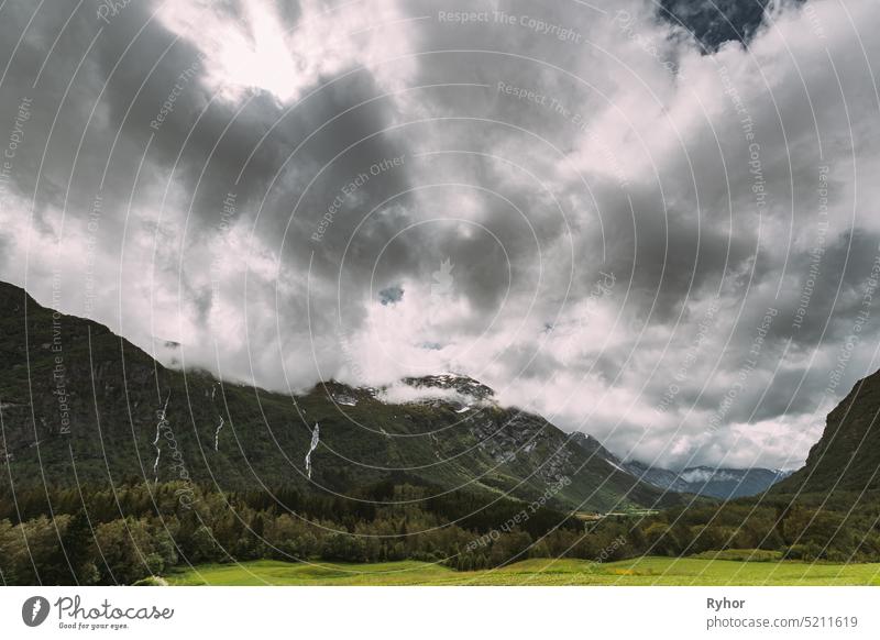 Stardalen, Skei I Jolster, Jostedalsbreen National Park, Norway. Waterfall In Norwegian Summer Landscape. Weather Forecast Concept Norwegian Nature beautiful