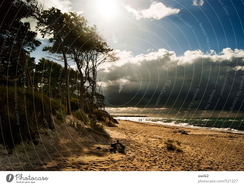 light trip Far-off places Freedom Hiking Human being 2 Environment Nature Landscape Sand Water Sky Clouds Storm clouds Climate Beautiful weather Coast