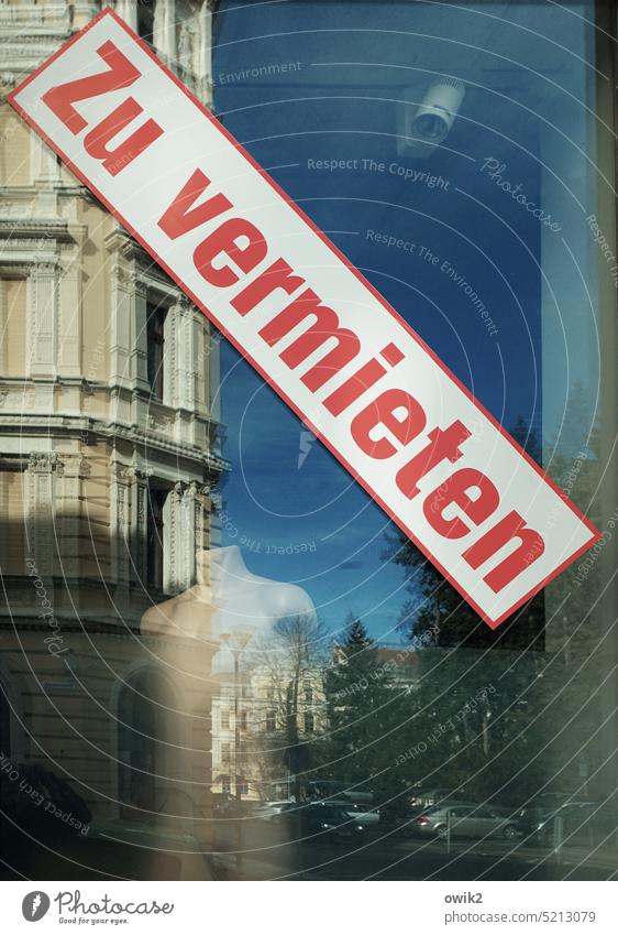 closing time Shop window Signs and labeling for hire Store premises Window Closed Typography Colour photo Exterior shot Deserted Retail sector Vacancy business