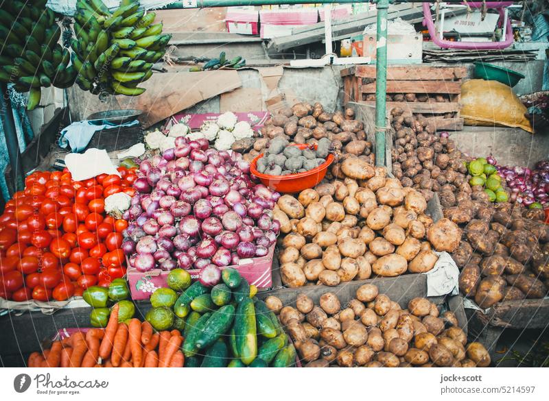 Land of plenty for those who like young vegetables Markets Vegetable Food Market stall Fresh Vegetarian diet Greengrocer Authentic Mombasa Africa Kenya Offer