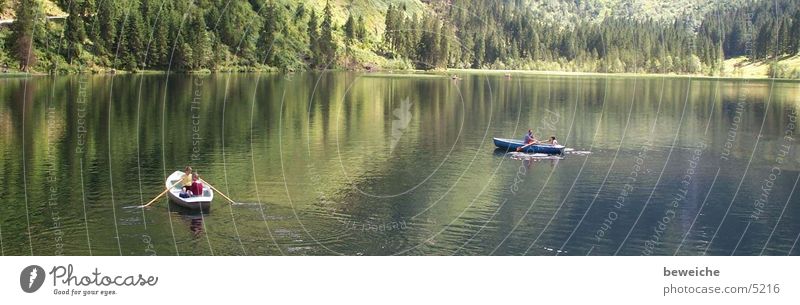 Dialogue in the lake Lake Watercraft Green Calm Relaxation Photographic technology Nature