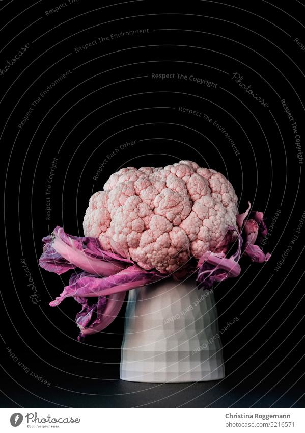 Pink Cauliflower on a Black Background cauliflower Vegetable Vegetarian diet Diet healthy diet healthy food Healthy Lifestyle organic fresh leaves vegan produce