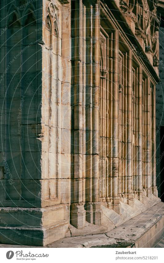 Detail of gothic church portal in Catalonia Church Gothic period Portal Sandstone columns Old Historic religion Catholic Catholicism Christianity Cathedral