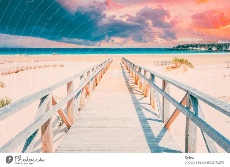 Wooden Path The Beach In Tarifa, Andalusia, Spain andalusia background beach beautiful blue coast costa del dune dunes europe european holiday landscape light