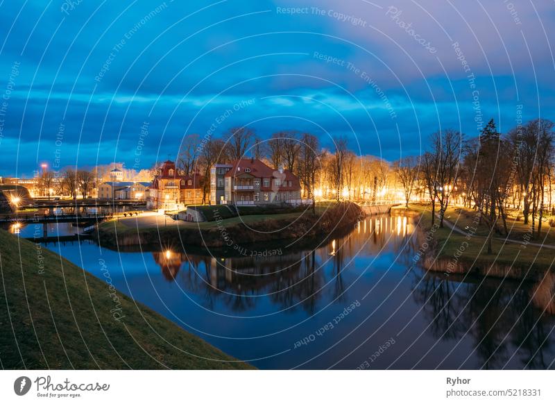 Kuressaare, Estonia. Old Wooden Mansion Ekesparre Boutique Hotel In Wooden Art Nouveau In Evening Blue Hour Night Arensburg Saaremaa Saaremaa Island estonia