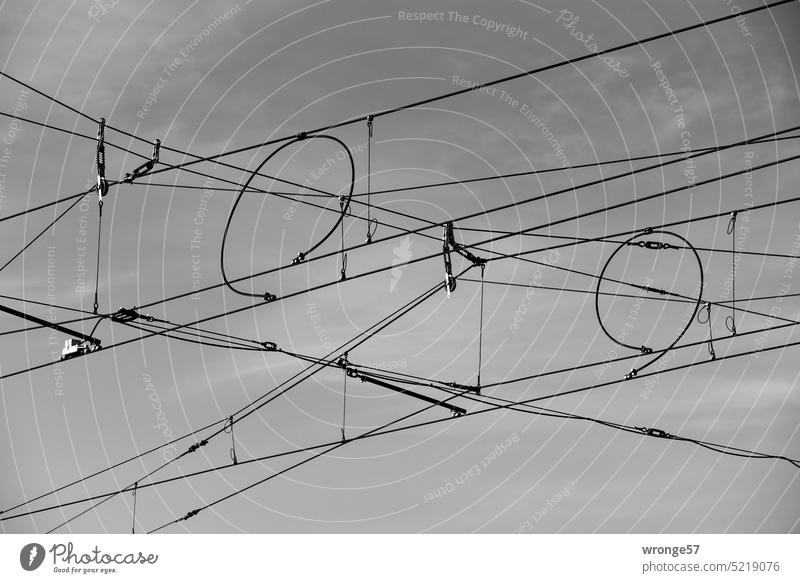 Catenary tangle Overhead contact lines Traction current line Local traffic Tram Public transit Transport Train travel Rail transport Exterior shot