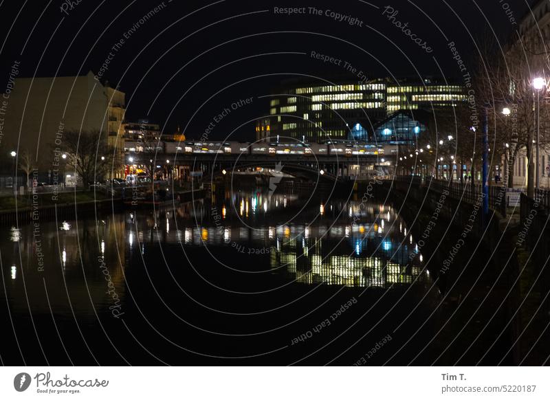 Berlin Mitte on the Spree river at night reflection Reflection Night Colour photo Winter Water River Capital city Architecture Town Exterior shot