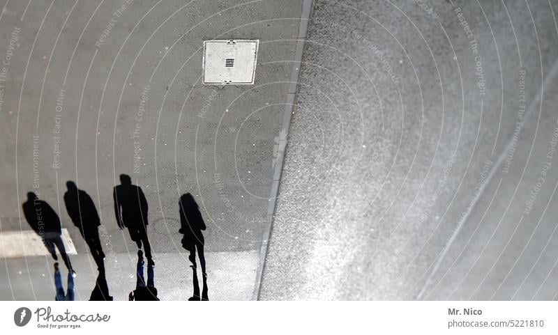 shadow cabinet Light and shadow Shadowy existence City life Going Silhouette urban To go for a walk Shadow play stroll persons Pedestrian people city stroll